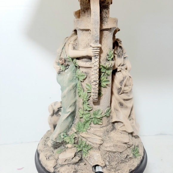 Vintage 6 Panel Relief Shade Boy/Girl/Dog at Waterpump Novelty Lamp. - Picture 4 of 11